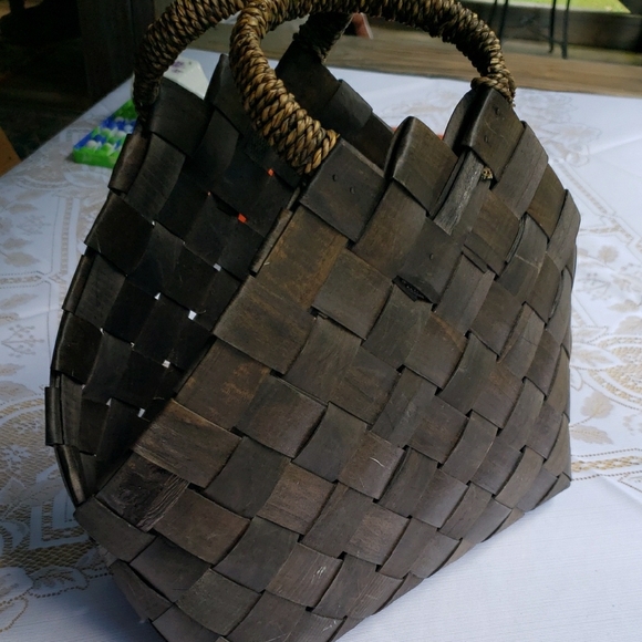 Vintage Woven Shopper Basket Bag 11 X 11 X 5